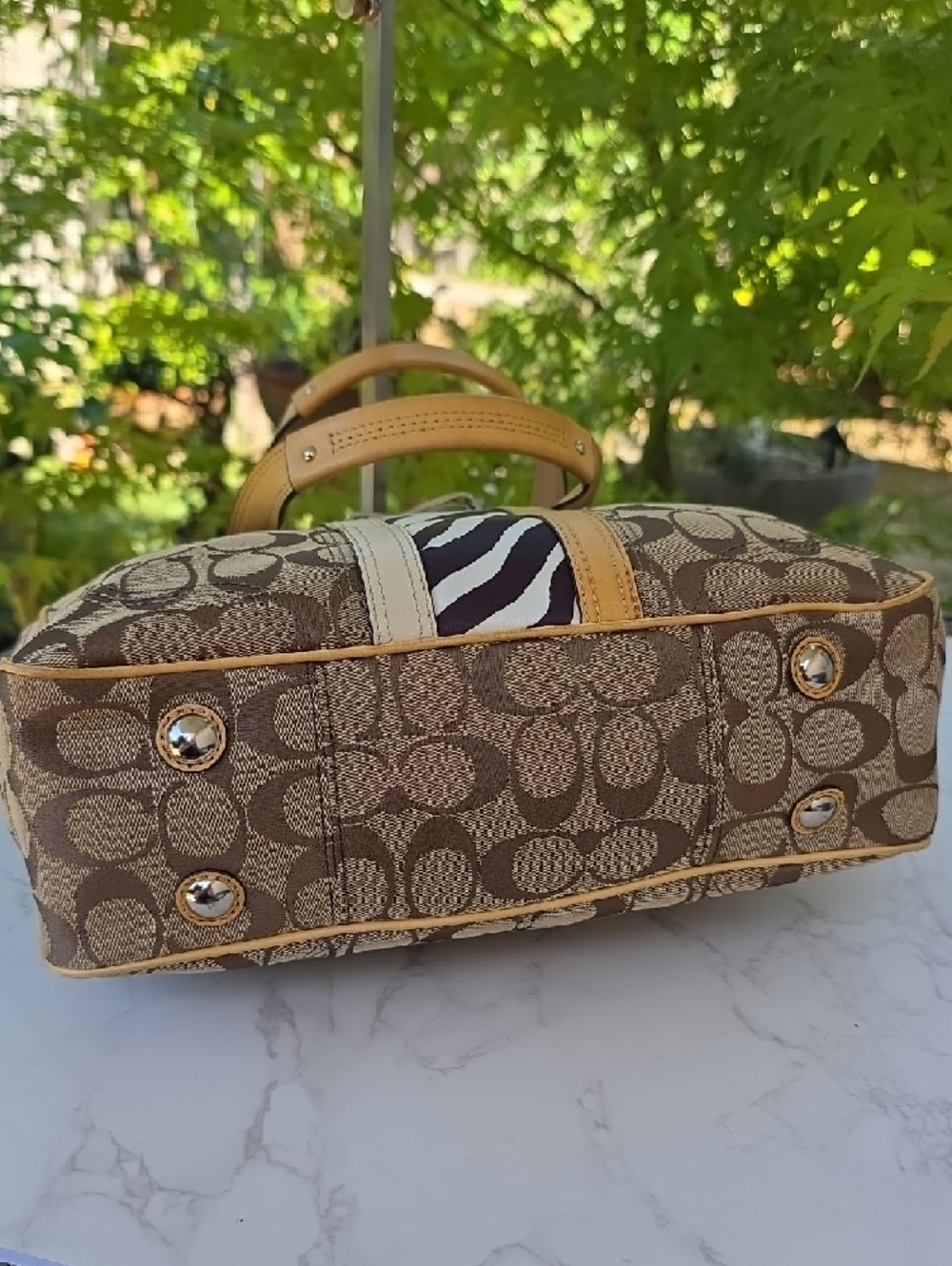 Coach Y2K Nancy Brown Signature Canvas Leather Shoulder Tote Bag Zebra Stripe - Picture 12 of 16